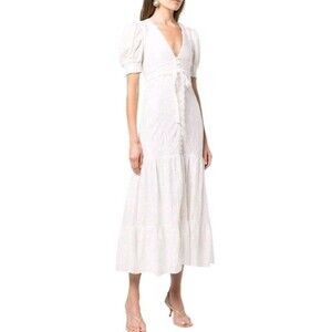 Alice + Olivia Babydoll Maxi Dress Womens 4 Coquette Embroidered White Tiered